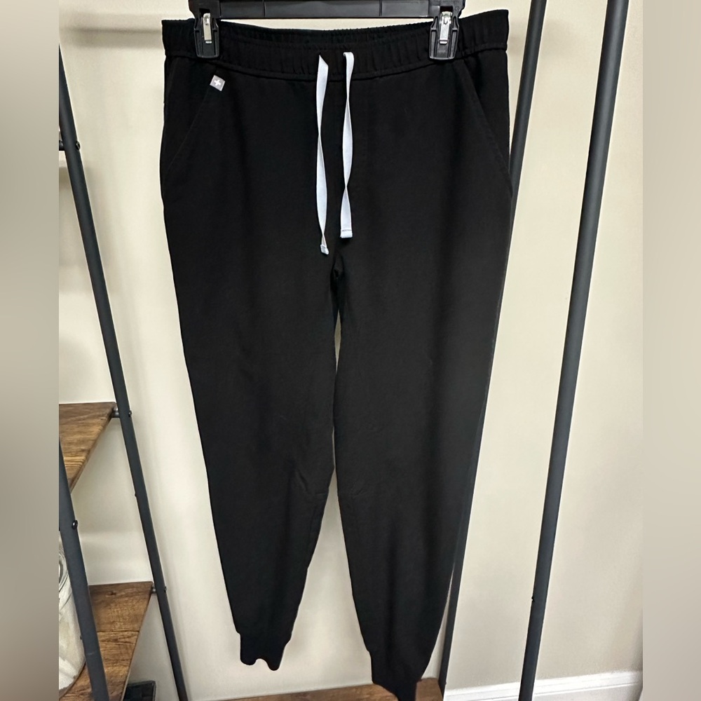 Figs Black Scrubs with White Drawstring